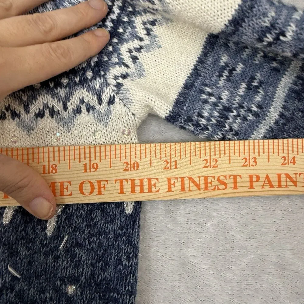 Vtg Heirloom Collectibles Sweater Large Blue Winter Snowflakes Knit Full Zip Y2K